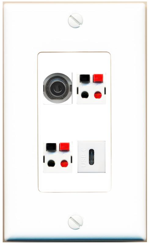 RiteAV 3.5mm 2 SPEAKER USBC Wall Plate [White]