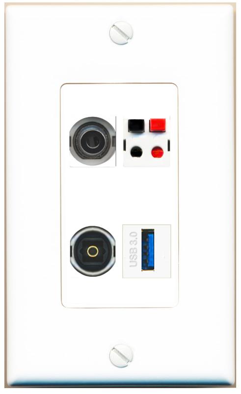 RiteAV 3.5mm SPEAKER TOSLINK USB-3 Wall Plate [White]