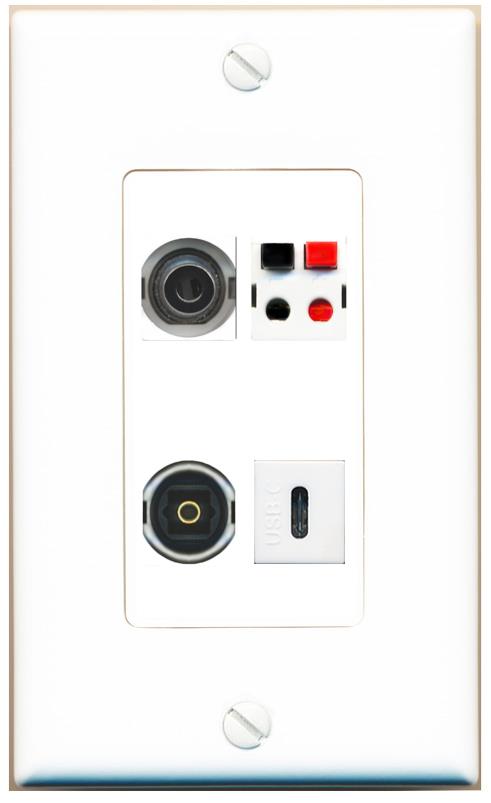 RiteAV 3.5mm SPEAKER TOSLINK USBC Wall Plate [White]