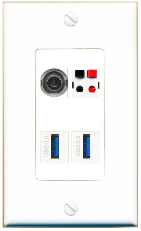 RiteAV 3.5mm SPEAKER 2 USB-3 Wall Plate [White]