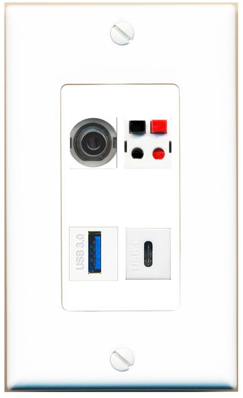 RiteAV 3.5mm SPEAKER USB-3 USBC Wall Plate [White]