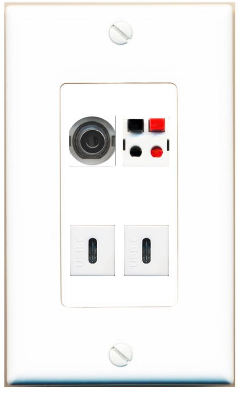 RiteAV 3.5mm SPEAKER 2 USBC Wall Plate [White]