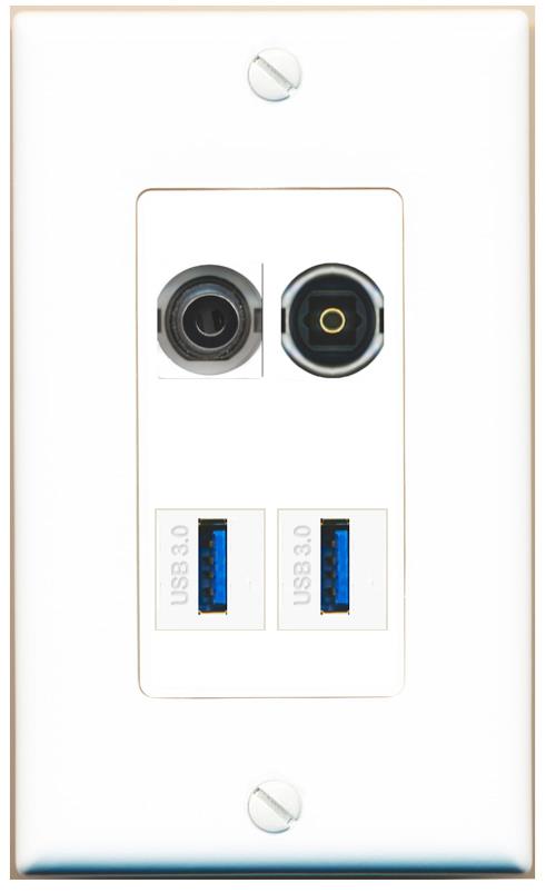 RiteAV 3.5mm TOSLINK 2 USB-3 Wall Plate [White]