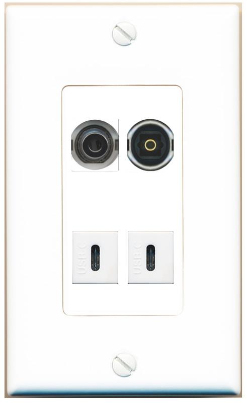 RiteAV 3.5mm TOSLINK 2 USBC Wall Plate [White]