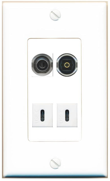 RiteAV 3.5mm TOSLINK 2 USBC Wall Plate [White]