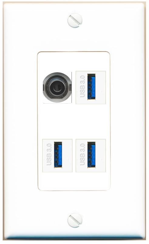 RiteAV 3.5mm 3 USB-3 Wall Plate [White]