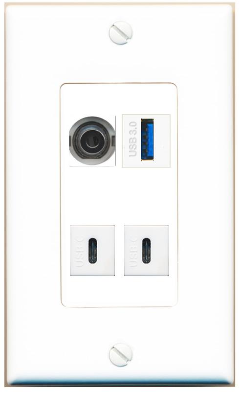 RiteAV 3.5mm USB-3 2 USBC Wall Plate [White]