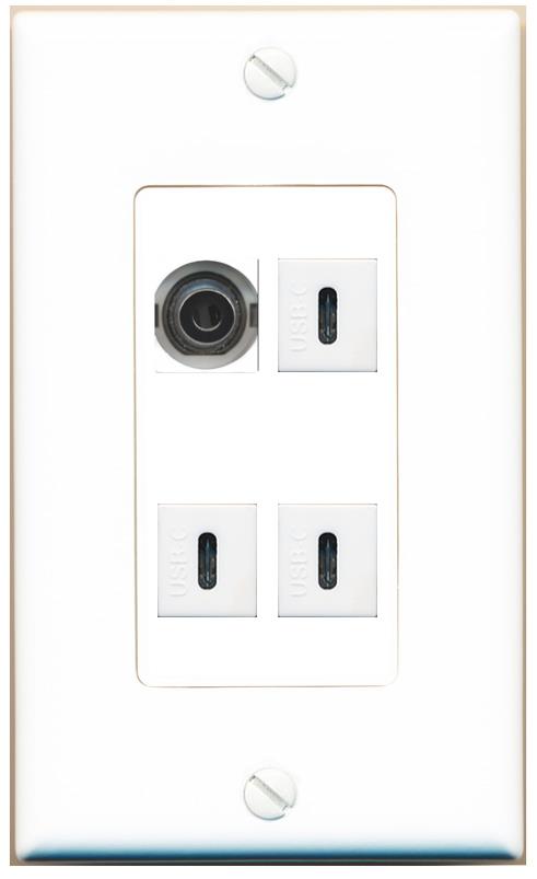 RiteAV 3.5mm 3 USBC Wall Plate [White]
