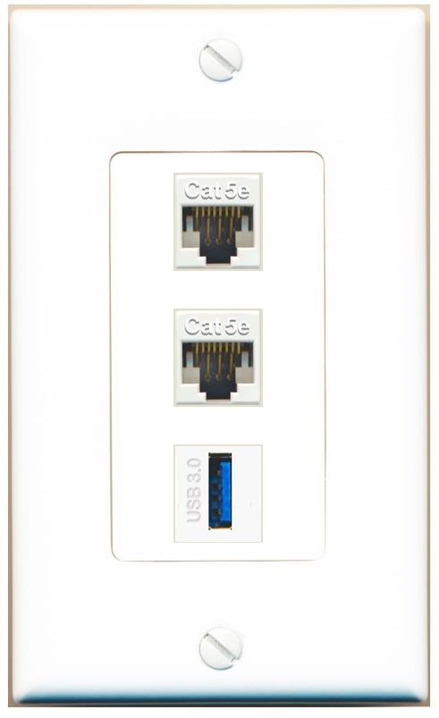 2 CAT5E USB-3 Wall Plate [White]