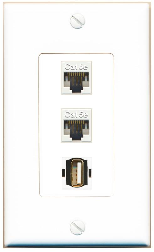 2 CAT5E USB2 Wall Plate [White]