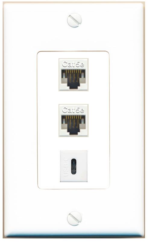 2 CAT5E USBC Wall Plate [White]