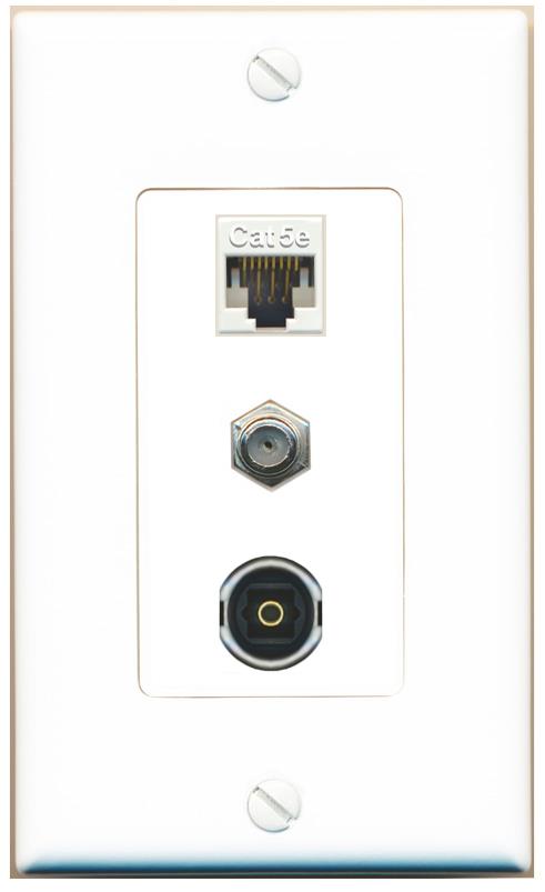CAT5E COAX TOSLINK Wall Plate [White]