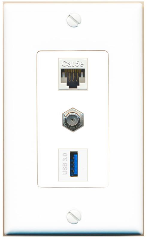 CAT5E COAX USB-3 Wall Plate [White]