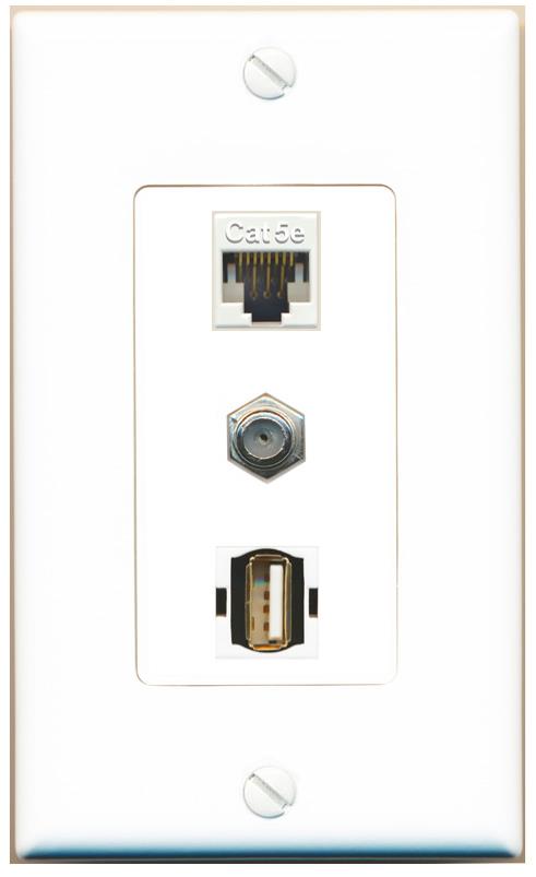 CAT5E COAX USB2 Wall Plate [White]