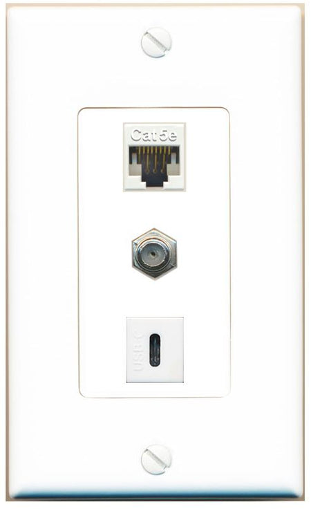 CAT5E COAX USBC Wall Plate [White]
