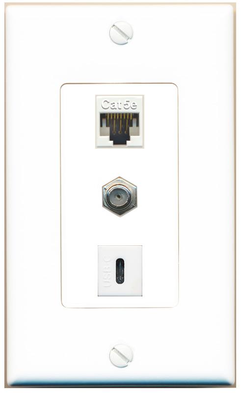 CAT5E COAX USBC Wall Plate [White]