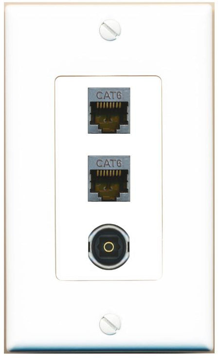 2 CAT6-SHIELDED TOSLINK Wall Plate [White]