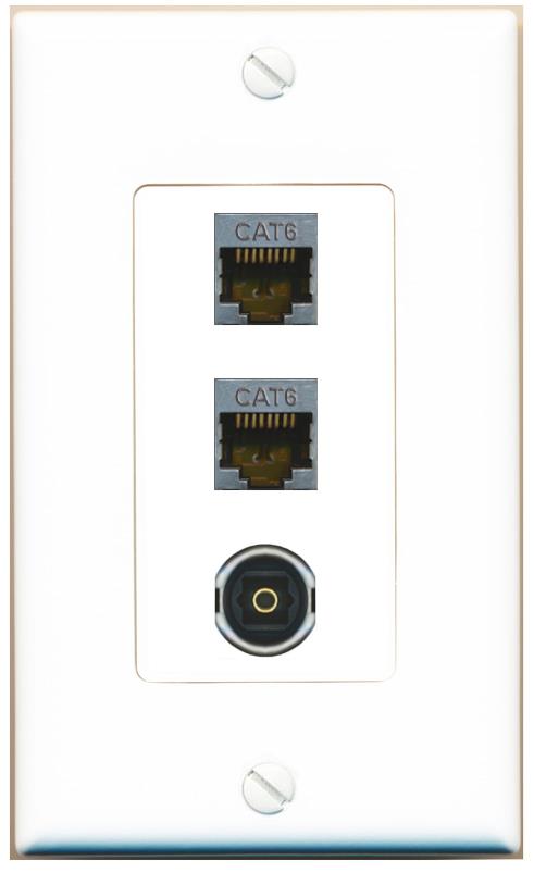 2 CAT6-SHIELDED TOSLINK Wall Plate [White]