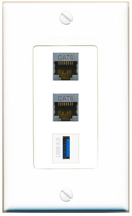 2 CAT6-SHIELDED USB-3 Wall Plate [White]