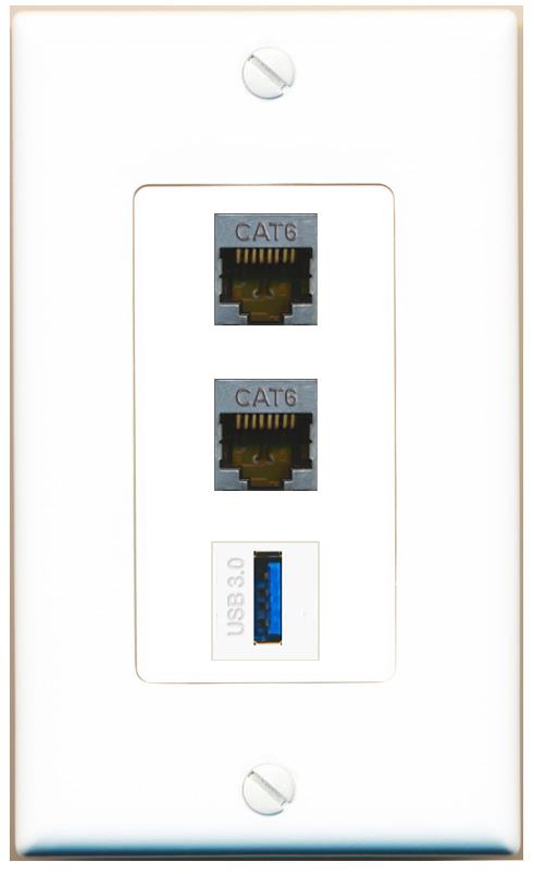2 CAT6-SHIELDED USB-3 Wall Plate [White]