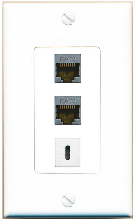 2 CAT6-SHIELDED USBC Wall Plate [White]