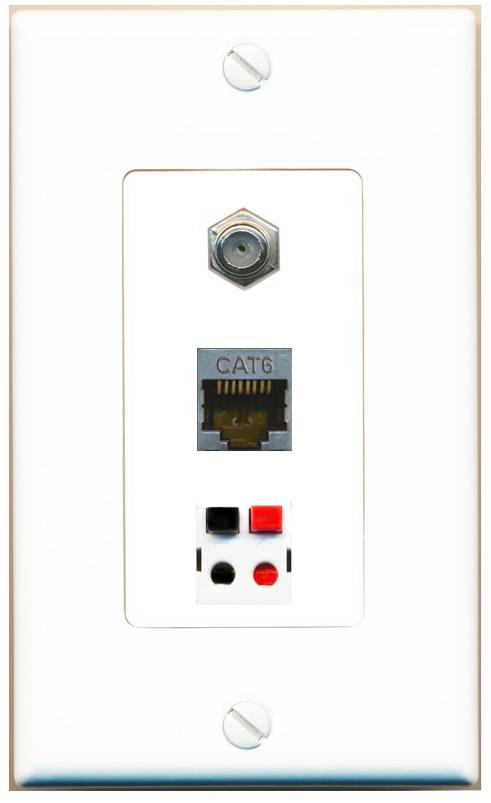 CAT6-SHIELDED COAX SPEAKER Wall Plate [White]