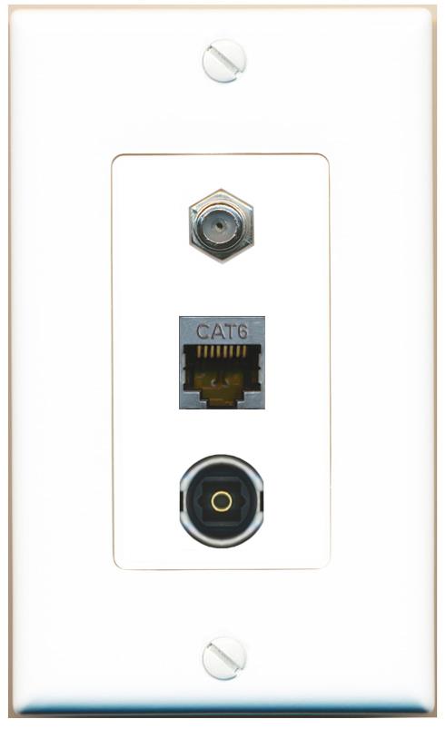 CAT6-SHIELDED COAX TOSLINK Wall Plate [White]
