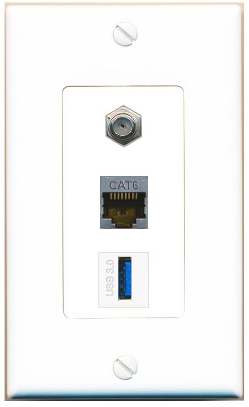 CAT6-SHIELDED COAX USB-3 Wall Plate [White]