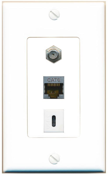 CAT6-SHIELDED COAX USBC Wall Plate [White]