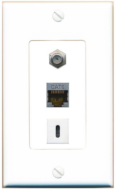 CAT6-SHIELDED COAX USBC Wall Plate [White]