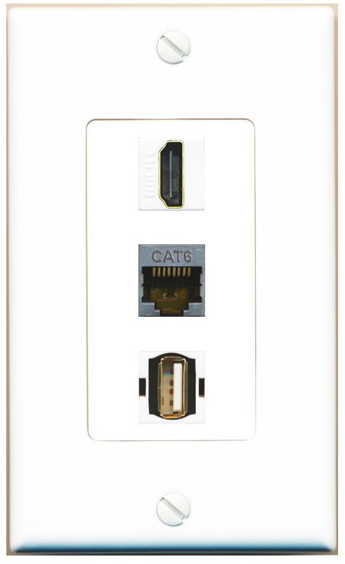 CAT6-SHIELDED HDMI USB2 Wall Plate [White]
