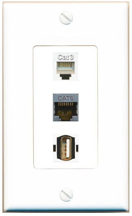 CAT6-SHIELDED PHONE USB2 Wall Plate [White]