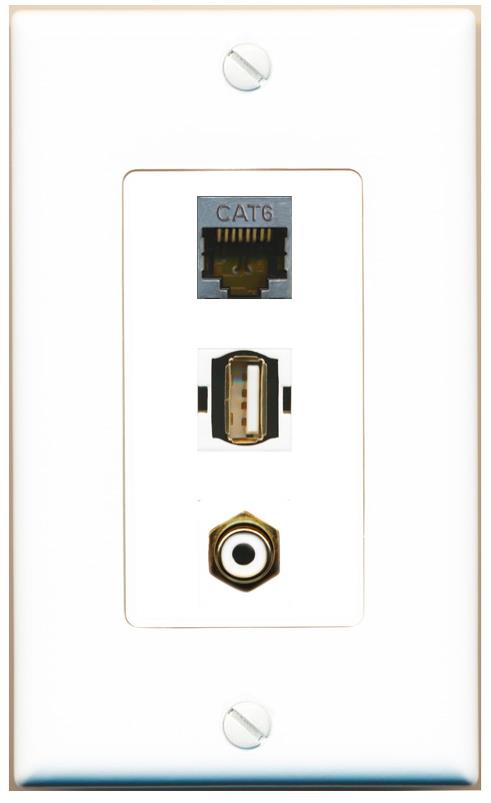 CAT6-SHIELDED RCA-WHITE USB2 Wall Plate [White]