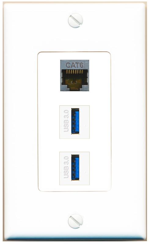 CAT6-SHIELDED 2 USB-3 Wall Plate [White]