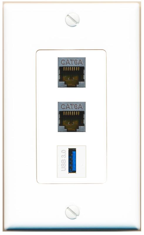 2 CAT6A USB-3 Wall Plate [White]
