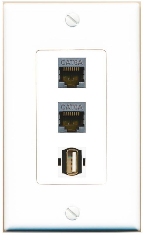 2 CAT6A USB2 Wall Plate [White]