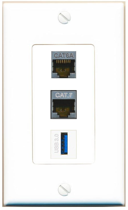 CAT6A CAT7 USB-3 Wall Plate [White]