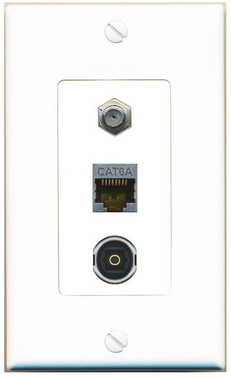 CAT6A COAX TOSLINK Wall Plate [White]