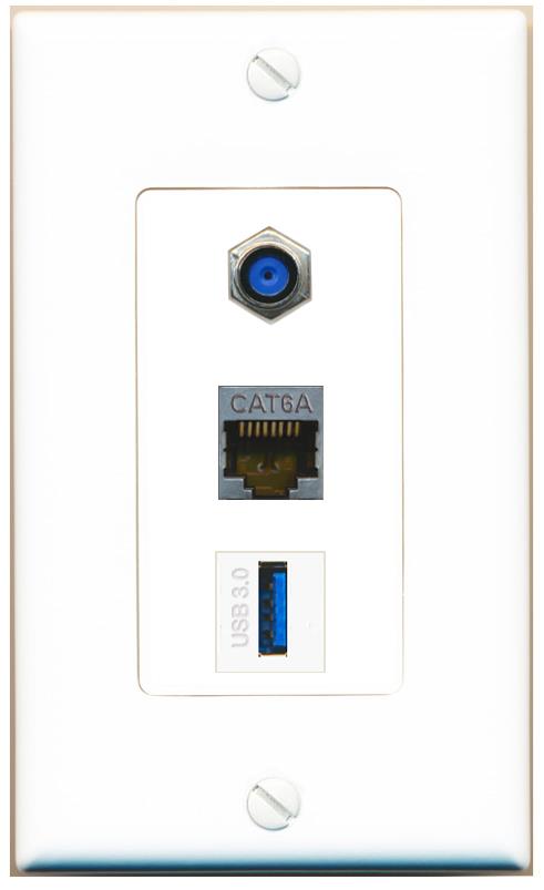 CAT6A F81 USB-3 Wall Plate [White]