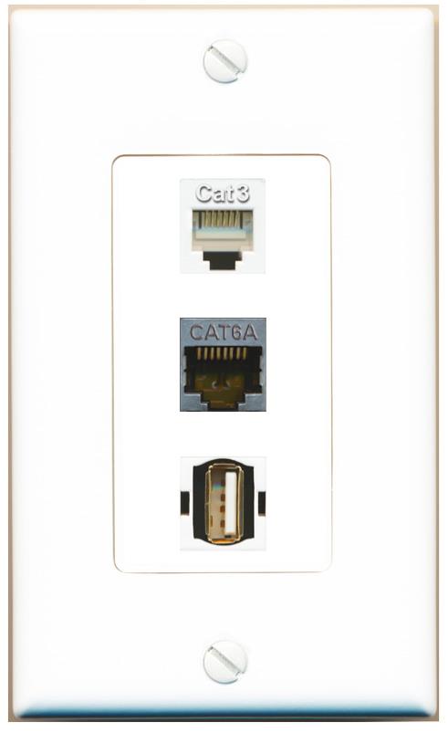 CAT6A PHONE USB2 Wall Plate [White]