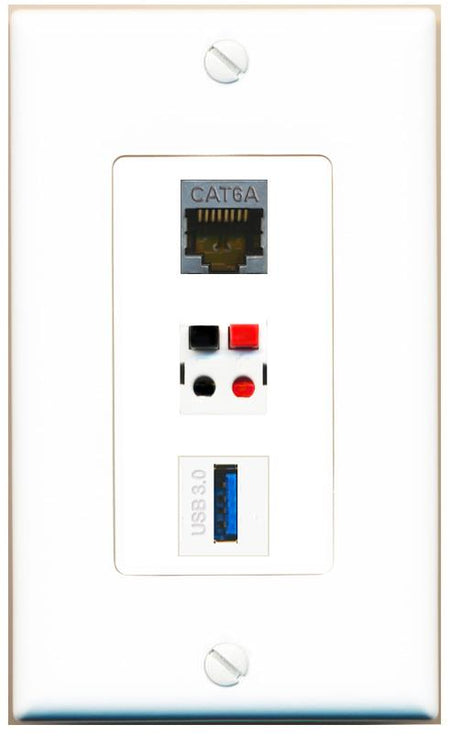CAT6A SPEAKER USB-3 Wall Plate [White]