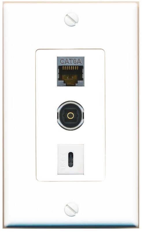 CAT6A TOSLINK USBC Wall Plate [White]