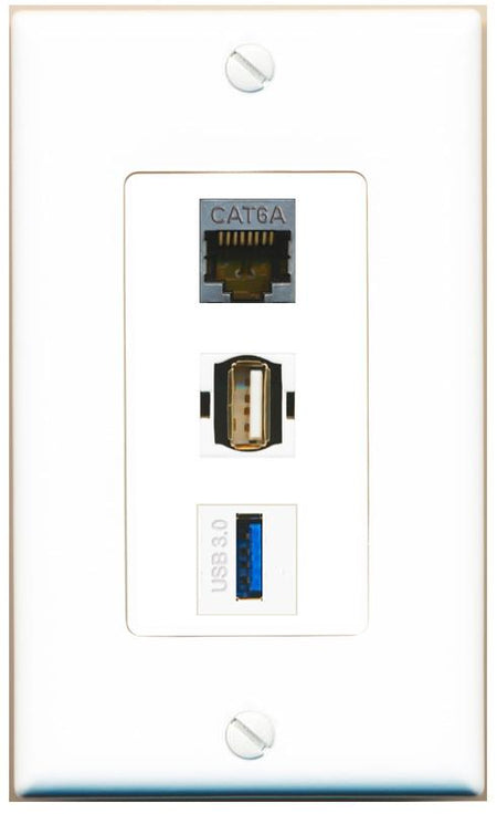 CAT6A USB-3 USB2 Wall Plate [White]