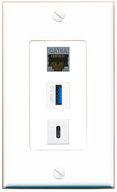 CAT6A USB-3 USBC Wall Plate [White]