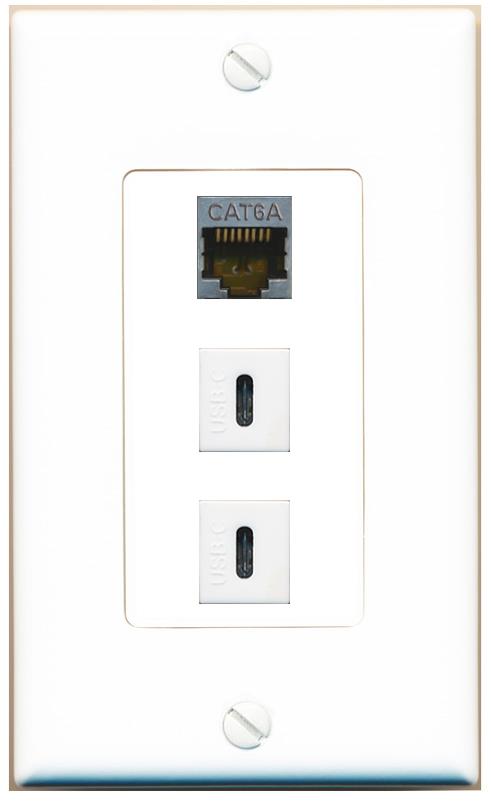 CAT6A 2 USBC Wall Plate [White]
