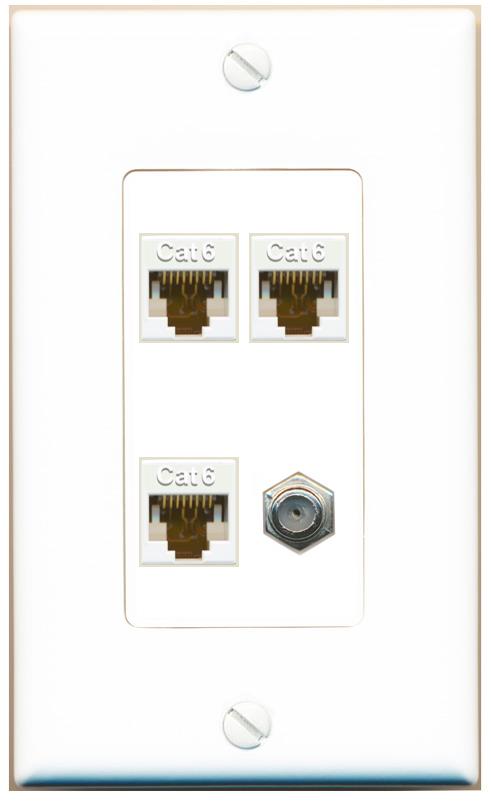 RiteAV 3 CAT6 COAX Wall Plate [White]