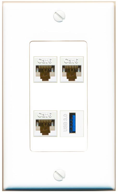 RiteAV 3 CAT6 USB-3 Wall Plate [White]