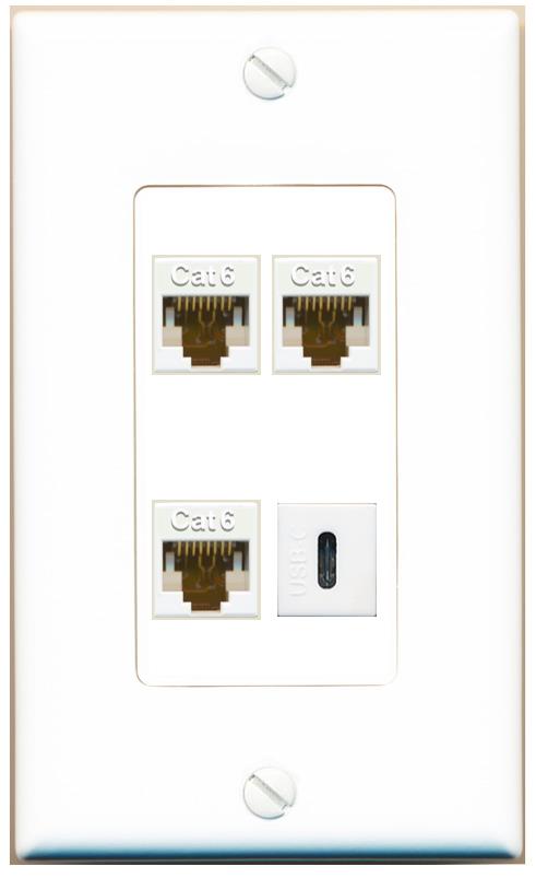 RiteAV 3 CAT6 USBC Wall Plate [White]