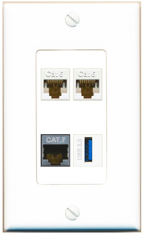 RiteAV 2 CAT6 CAT7 USB-3 Wall Plate [White]