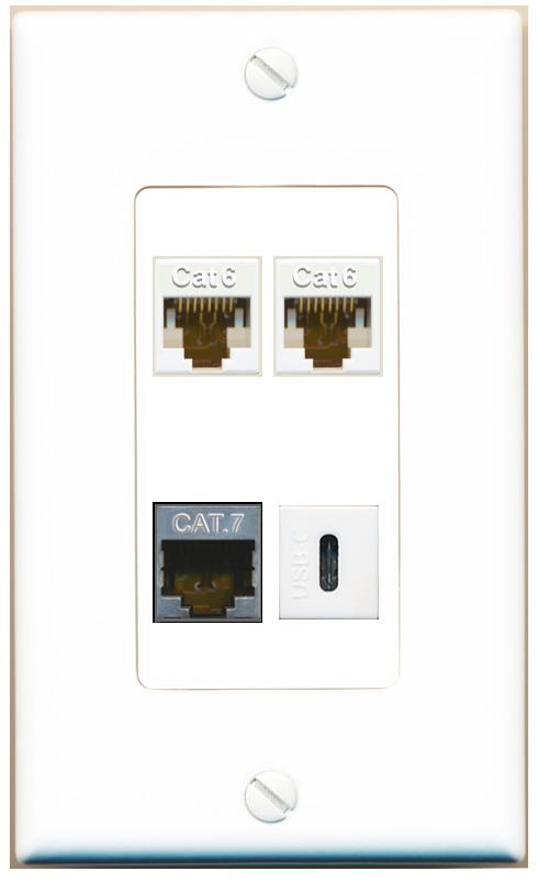 RiteAV 2 CAT6 CAT7 USBC Wall Plate [White]